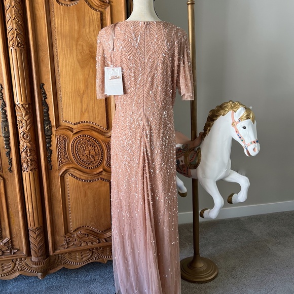 NWT Mac Duggal 35109 Nude Pink Size 12 Embellished Flutter Sleeve Gown Dress - Picture 3 of 9